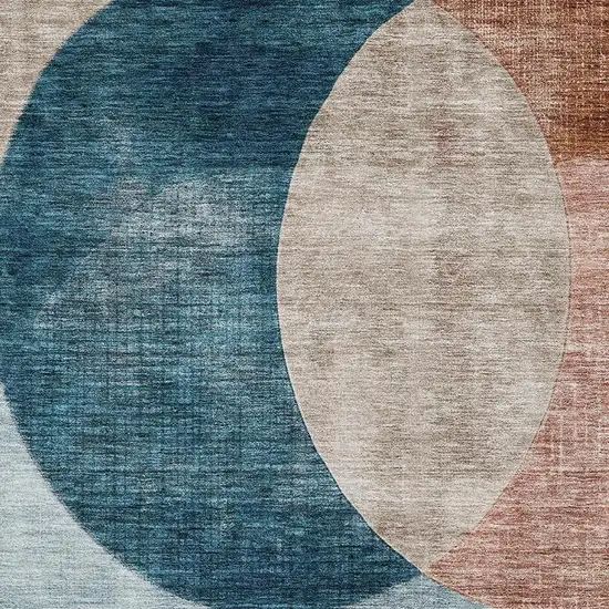 Rust Teal And Beige Geometric Washable Area Rug With UV Protection Photo 2
