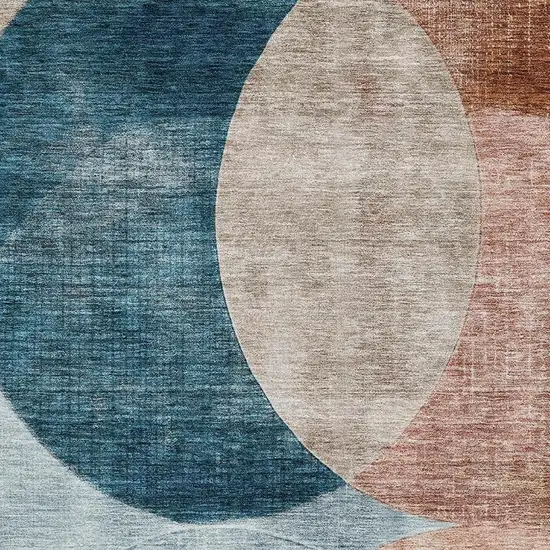 Rust Teal And Beige Geometric Washable Area Rug With UV Protection Photo 2