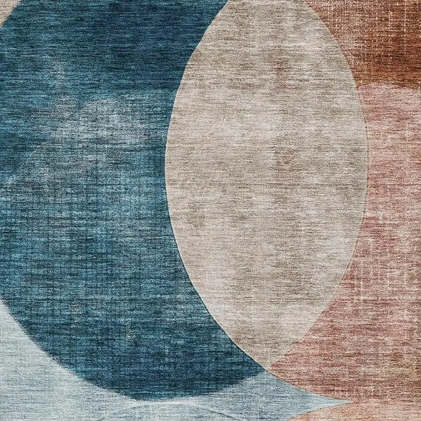 Rust Teal And Beige Geometric Washable Area Rug With UV Protection Photo 2