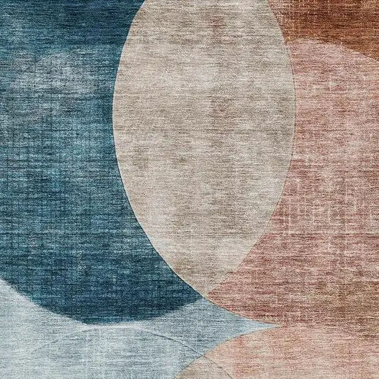 Rust Teal And Beige Geometric Washable Area Rug With UV Protection Photo 2