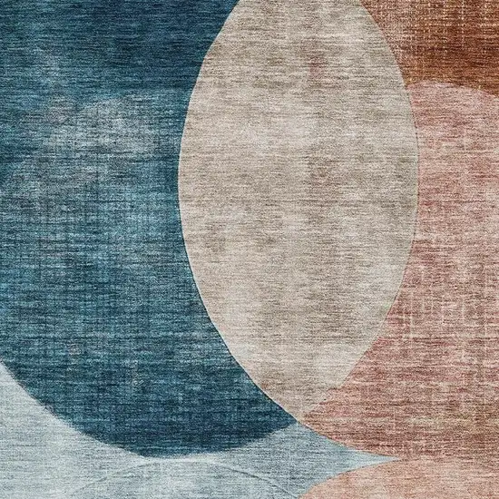 Rust Teal And Beige Geometric Washable Area Rug With UV Protection Photo 2