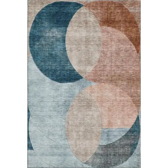 Rust Teal And Beige Geometric Washable Area Rug With UV Protection Photo 1