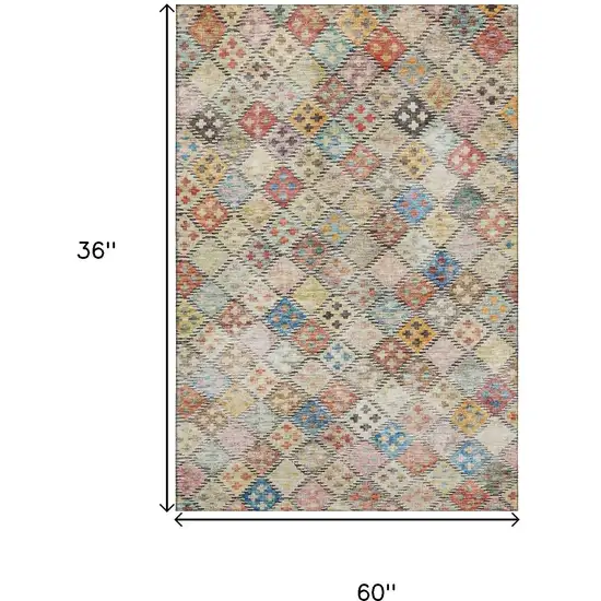 Rust Teal And Brown Geometric Washable Area Rug With UV Protection Photo 8