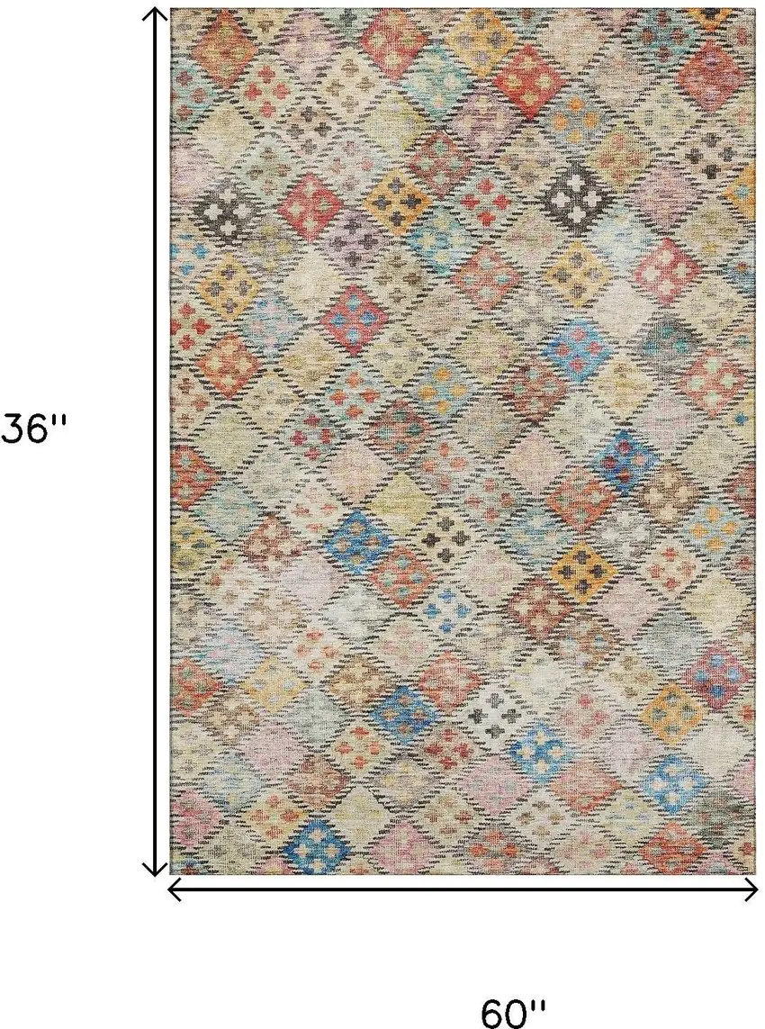 Rust Teal And Brown Geometric Washable Area Rug With UV Protection Photo 8