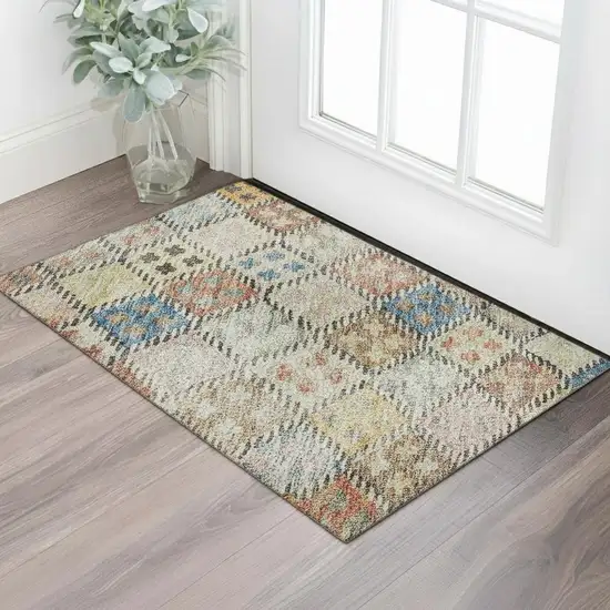 Rust Teal And Brown Geometric Washable Area Rug With UV Protection Photo 2