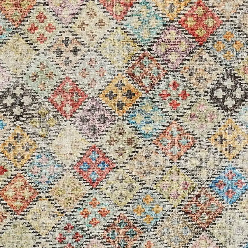 Rust Teal And Brown Geometric Washable Area Rug With UV Protection Photo 3