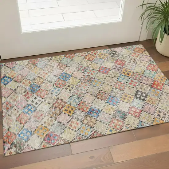 Rust Teal And Brown Geometric Washable Area Rug With UV Protection Photo 1