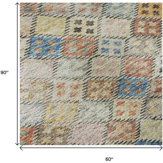 Rust Teal And Brown Geometric Washable Area Rug With UV Protection Photo 8