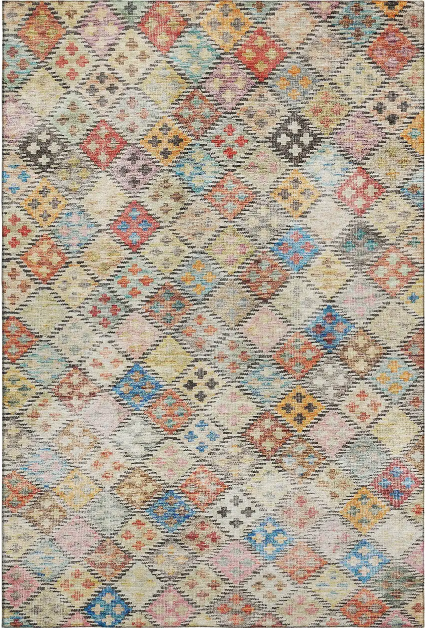 Rust Teal And Brown Geometric Washable Area Rug With UV Protection Photo 4