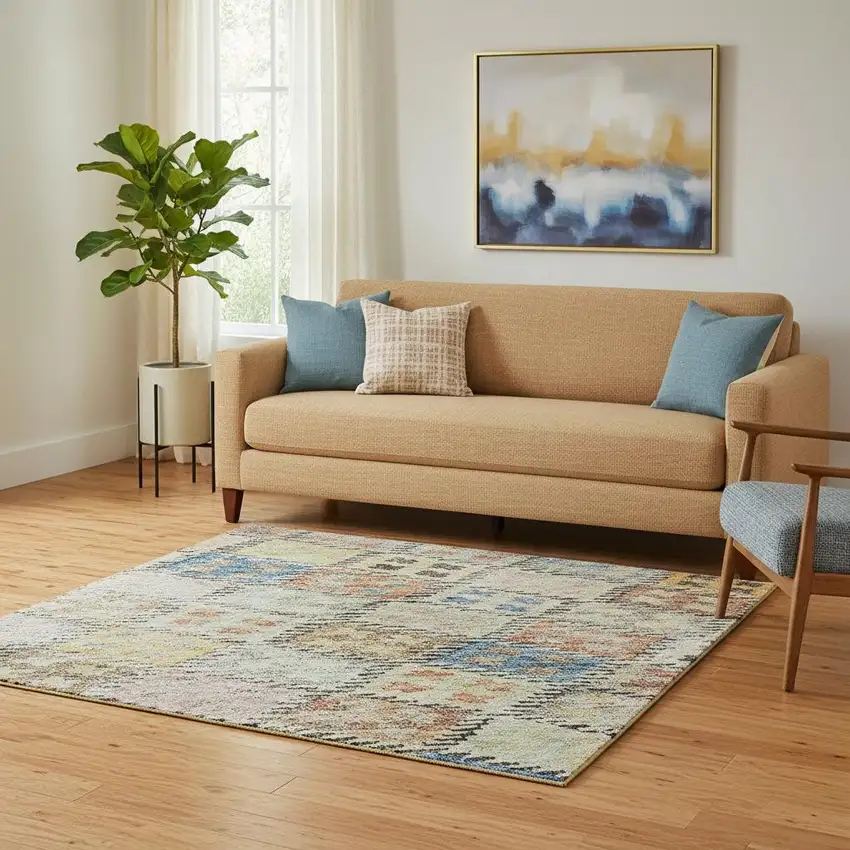 Rust Teal And Brown Geometric Washable Area Rug With UV Protection Photo 2