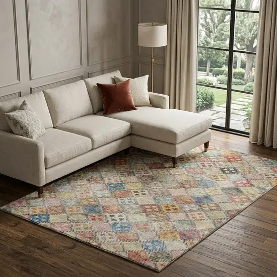 Rust Teal And Brown Geometric Washable Area Rug With UV Protection Photo 1