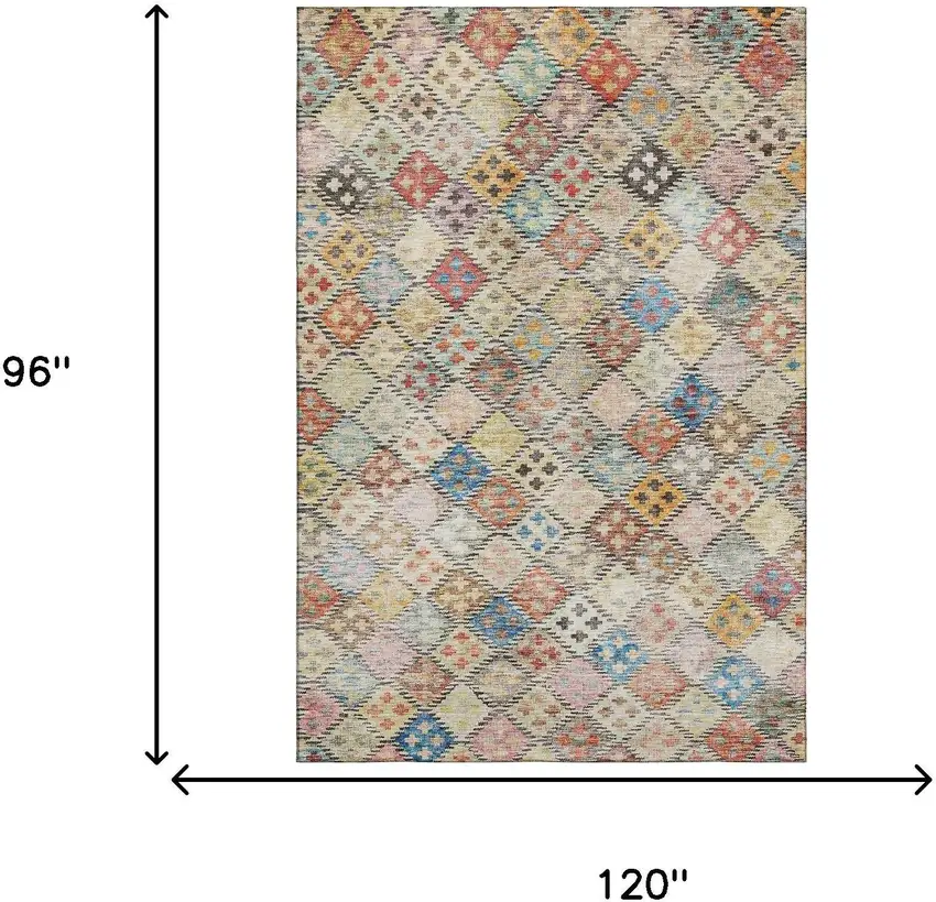Rust Teal And Brown Geometric Washable Area Rug With UV Protection Photo 6