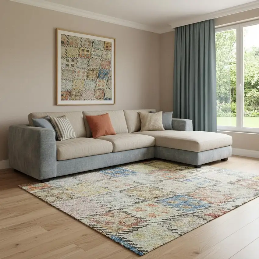 Rust Teal And Brown Geometric Washable Area Rug With UV Protection Photo 2