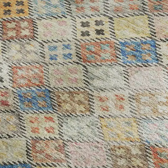 Rust Teal And Brown Geometric Washable Area Rug With UV Protection Photo 2