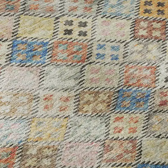 Rust Teal And Brown Geometric Washable Area Rug With UV Protection Photo 1