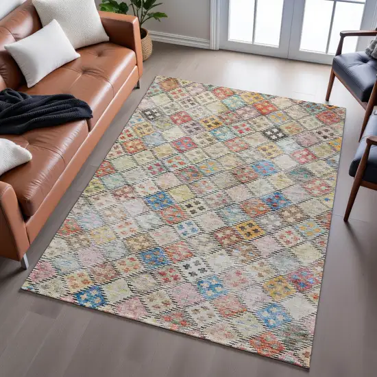 Rust Teal And Brown Geometric Washable Area Rug With UV Protection Photo 4