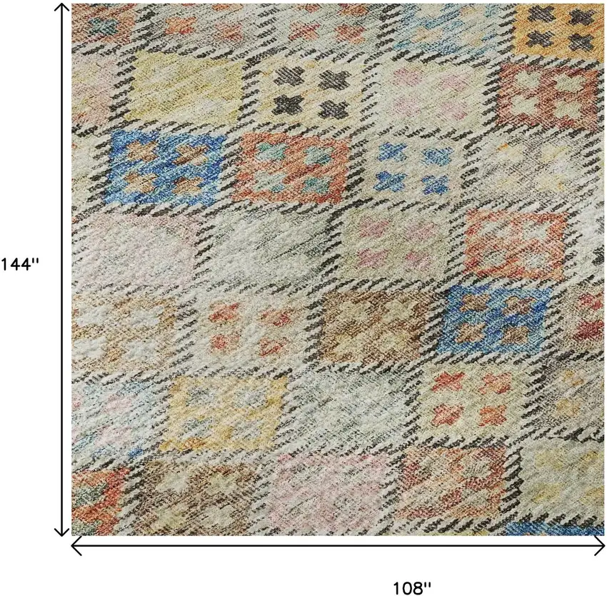 Rust Teal And Brown Geometric Washable Area Rug With UV Protection Photo 9