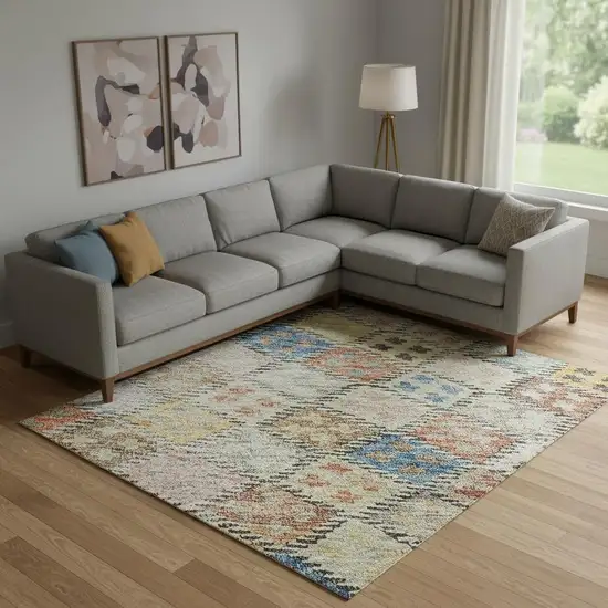 Rust Teal And Brown Geometric Washable Area Rug With UV Protection Photo 2