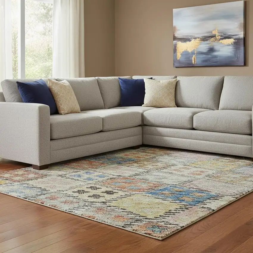 Rust Teal And Brown Geometric Washable Area Rug With UV Protection Photo 2