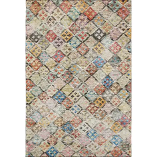 Rust Teal And Brown Geometric Washable Area Rug With UV Protection Photo 4