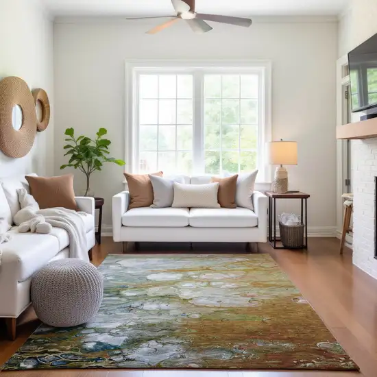 Rust Teal And Gray Abstract Washable Area Rug With UV Protection Photo 5