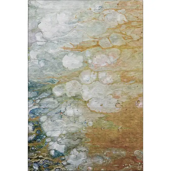 Rust Teal And Gray Abstract Washable Area Rug With UV Protection Photo 1