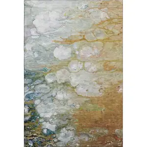 Photo of Rust Teal And Gray Abstract Washable Area Rug With UV Protection