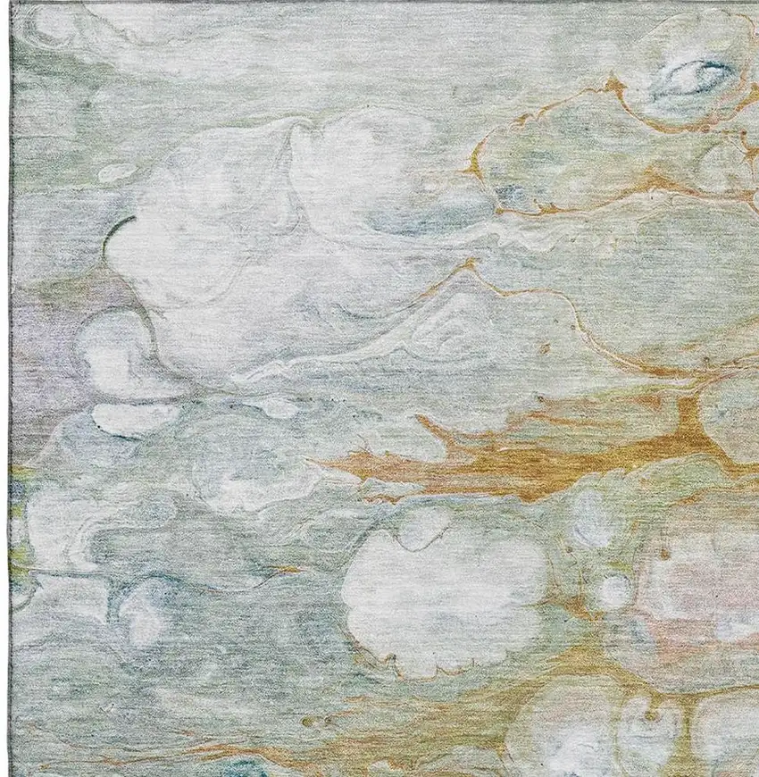 Rust Teal And Gray Abstract Washable Area Rug With UV Protection Photo 2