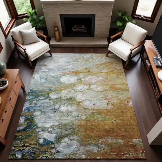 Rust Teal And Gray Abstract Washable Area Rug With UV Protection Photo 4