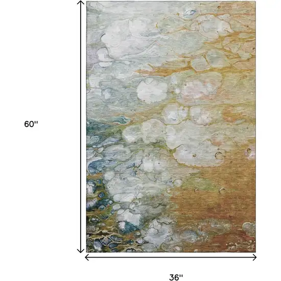 Rust Teal And Gray Abstract Washable Area Rug With UV Protection Photo 3