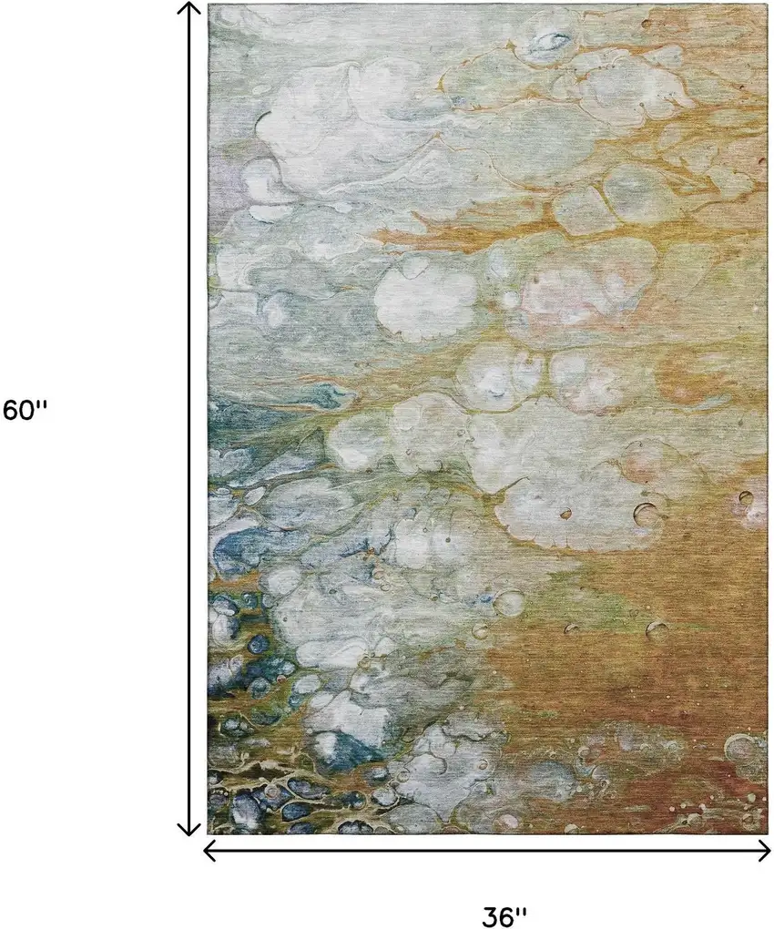 Rust Teal And Gray Abstract Washable Area Rug With UV Protection Photo 3