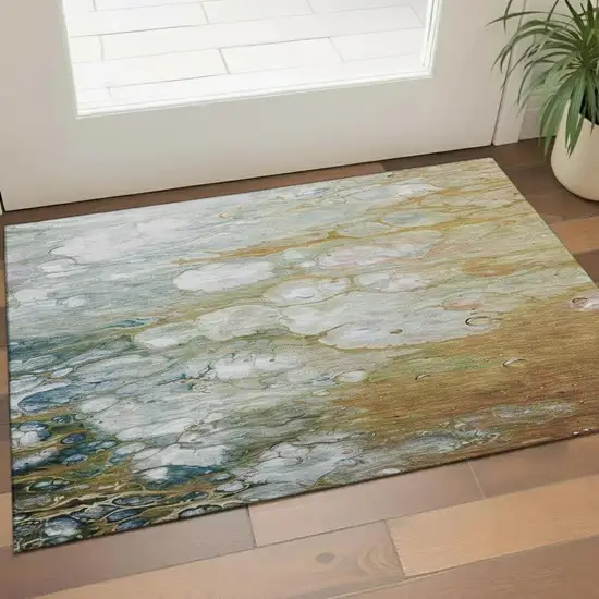 Rust Teal And Gray Abstract Washable Area Rug With UV Protection Photo 2