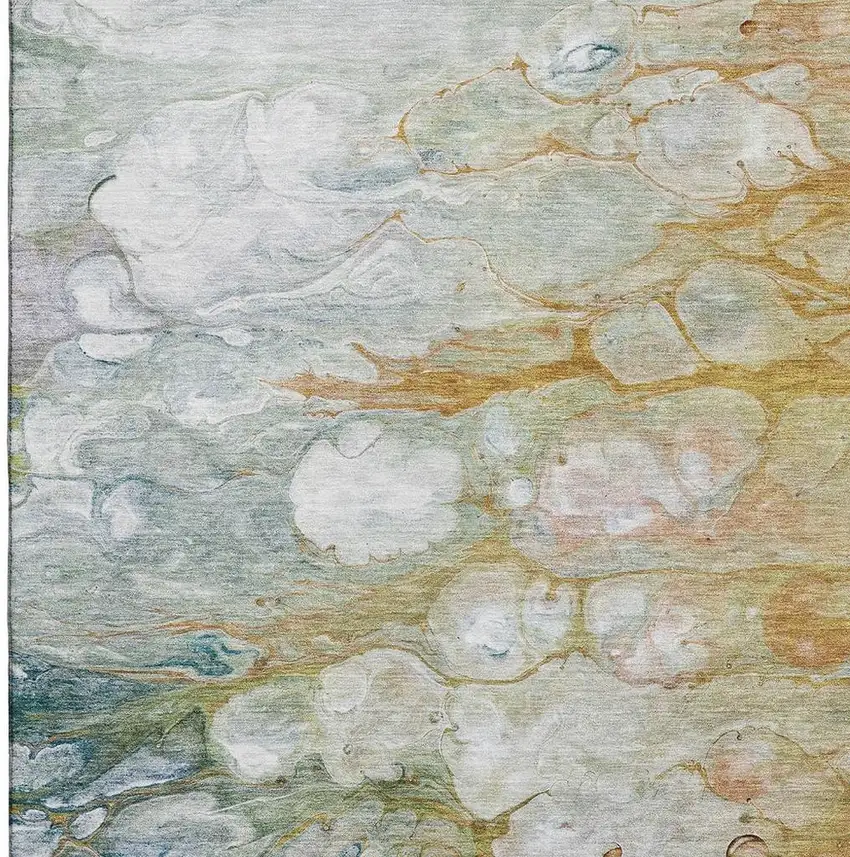 Rust Teal And Gray Abstract Washable Area Rug With UV Protection Photo 3