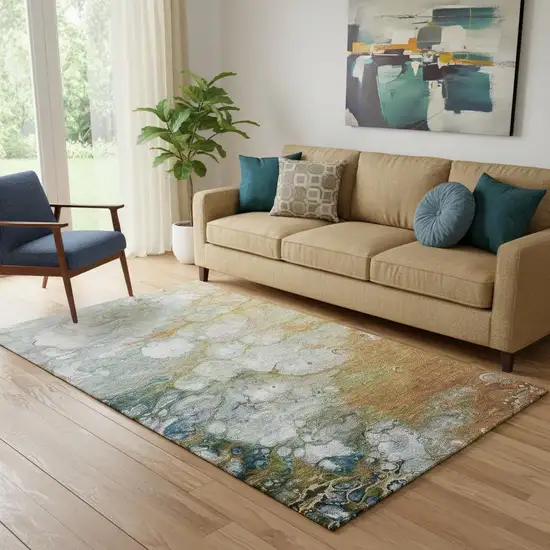 Rust Teal And Gray Abstract Washable Area Rug With UV Protection Photo 2