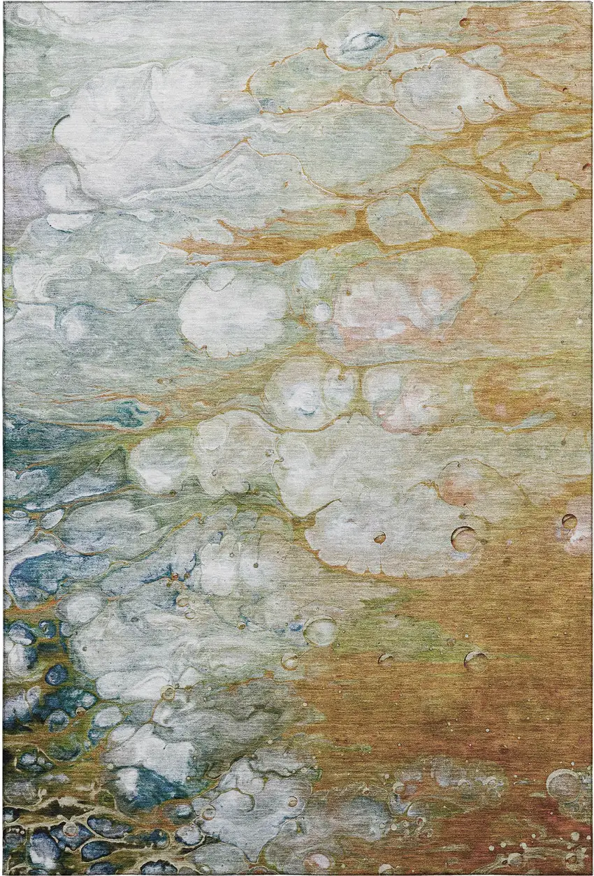 Rust Teal And Gray Abstract Washable Area Rug With UV Protection Photo 1