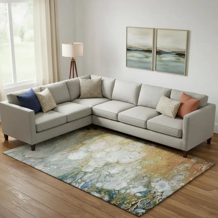 Rust Teal And Gray Abstract Washable Area Rug With UV Protection Photo 2