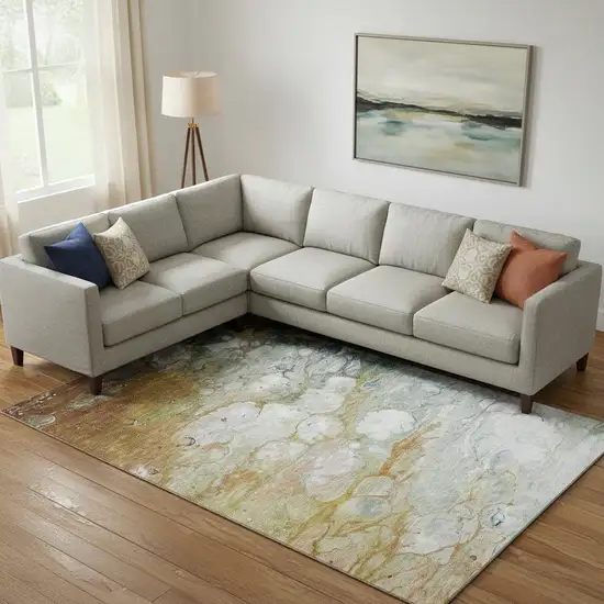 Rust Teal And Gray Abstract Washable Area Rug With UV Protection Photo 2