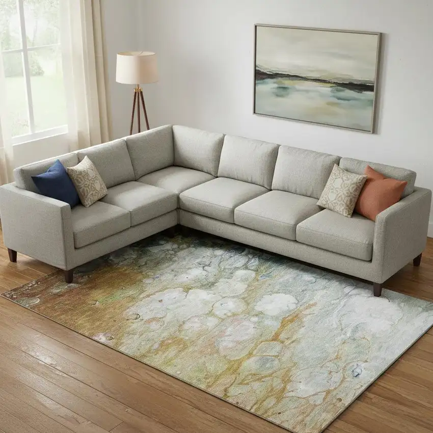 Rust Teal And Gray Abstract Washable Area Rug With UV Protection Photo 2