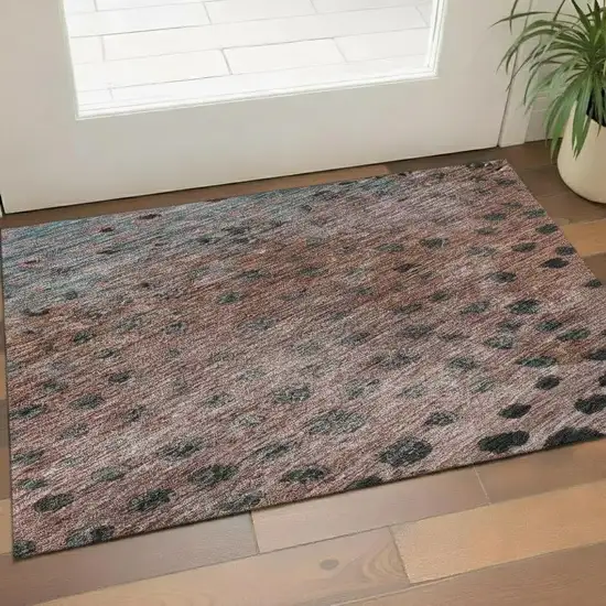 Rust Teal And Ivory Polka Dot Washable Area Rug With UV Protection Photo 2