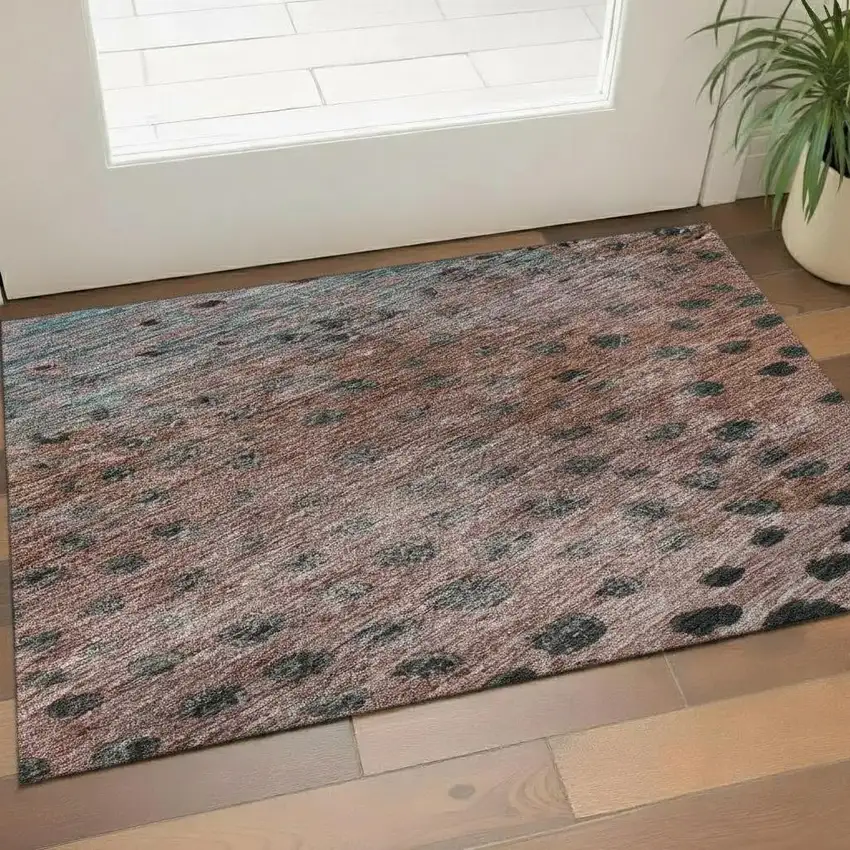 Rust Teal And Ivory Polka Dot Washable Area Rug With UV Protection Photo 2