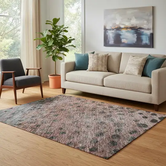 Rust Teal And Ivory Polka Dot Washable Area Rug With UV Protection Photo 2