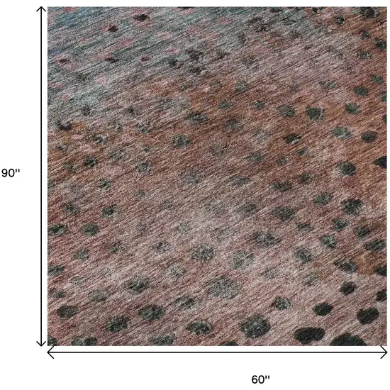 Rust Teal And Ivory Polka Dot Washable Area Rug With UV Protection Photo 9