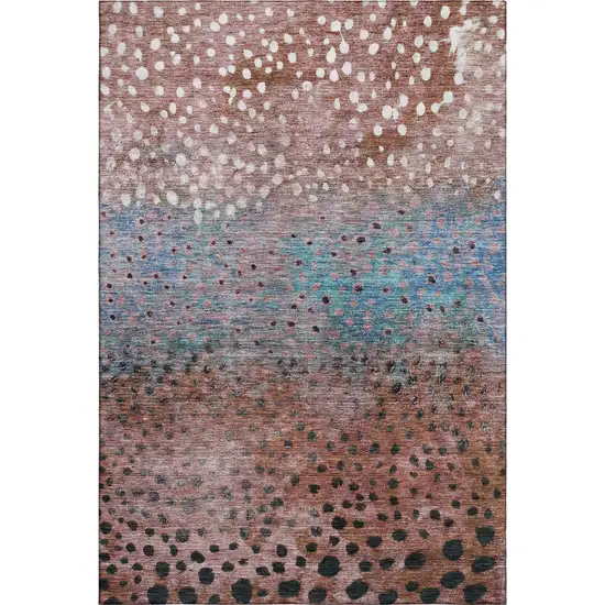 Rust Teal And Ivory Polka Dot Washable Area Rug With UV Protection Photo 5