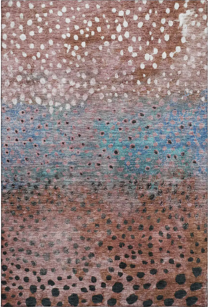 Rust Teal And Ivory Polka Dot Washable Area Rug With UV Protection Photo 5