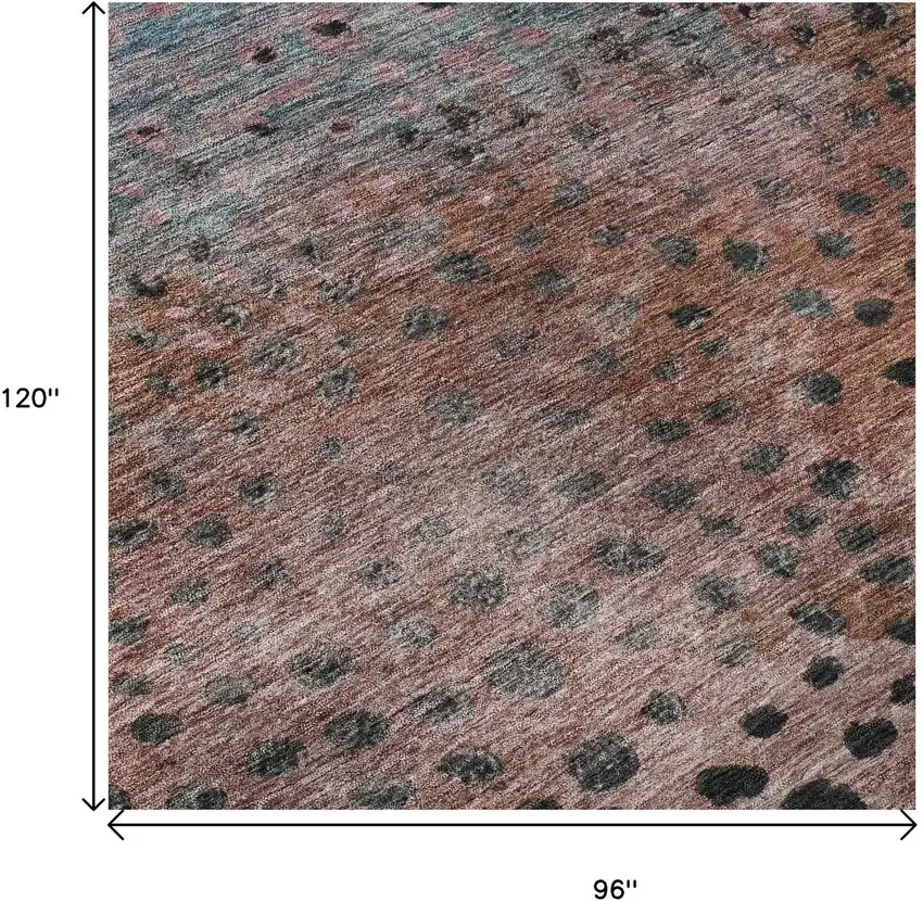 Rust Teal And Ivory Polka Dot Washable Area Rug With UV Protection Photo 9