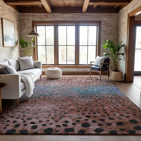 Rust Teal And Ivory Polka Dot Washable Area Rug With UV Protection Photo 4