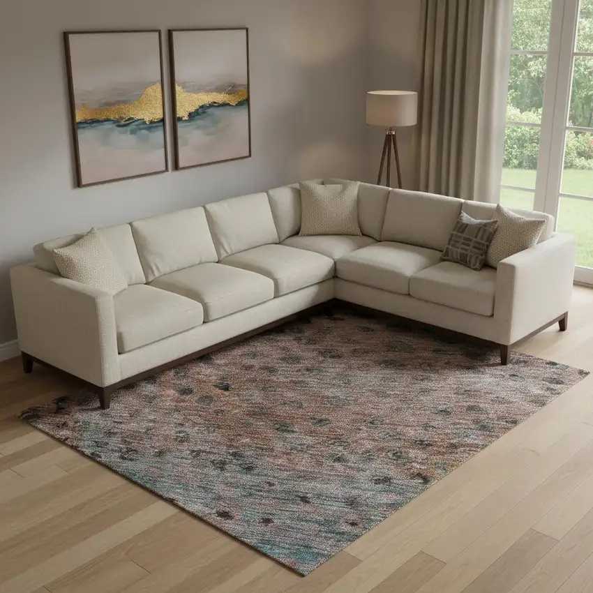 Rust Teal And Ivory Polka Dot Washable Area Rug With UV Protection Photo 2