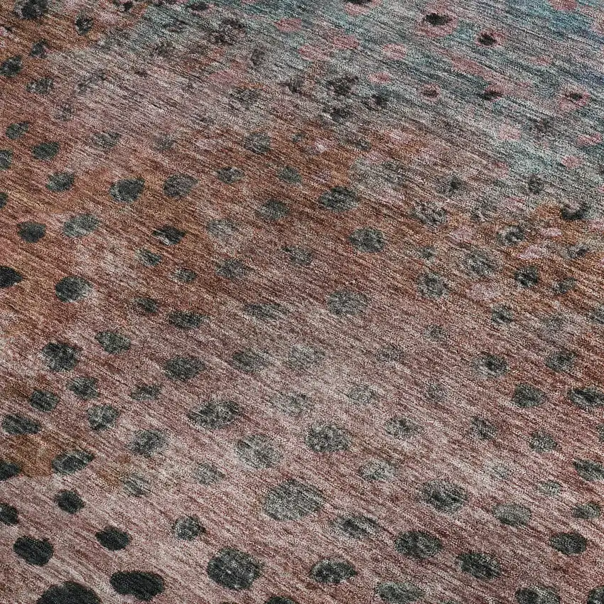 Rust Teal And Ivory Polka Dot Washable Area Rug With UV Protection Photo 3