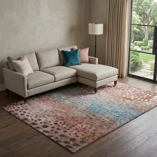 Rust Teal And Ivory Polka Dot Washable Area Rug With UV Protection Photo 1