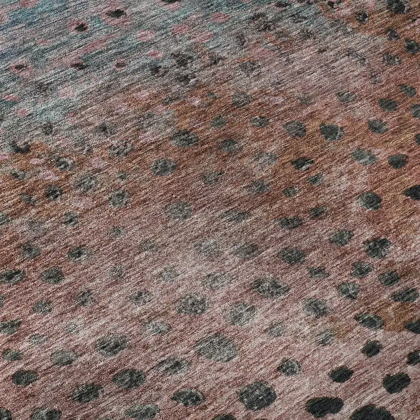 Rust Teal And Ivory Polka Dot Washable Area Rug With UV Protection Photo 1